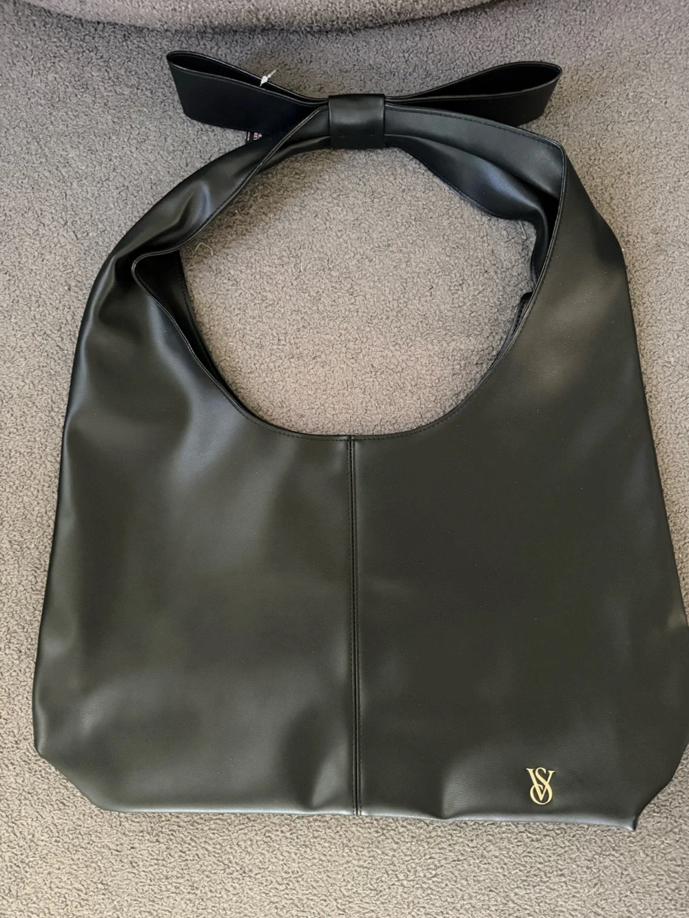 VS Classic Black Faux Leather Tote with Wide Strap